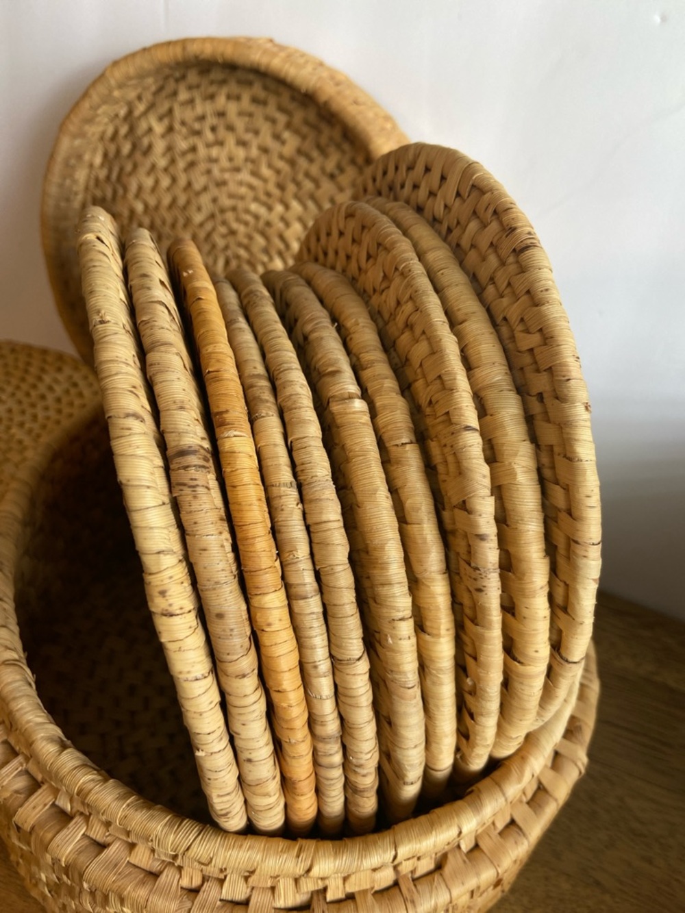 Vintage Wicker Basket Trivet Set Lidded Box Boho Decor - Picture 15 of 15